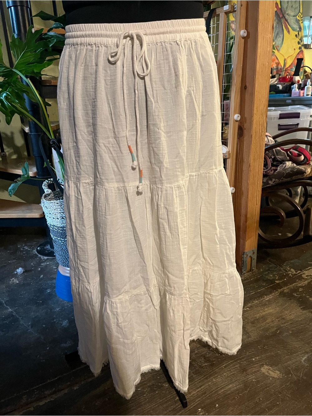 Lane Bryant White Tiered Maxi Skirt with Drawstring